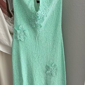 Peppermayo Mint Green Strapless Dress with Floral Appliqué